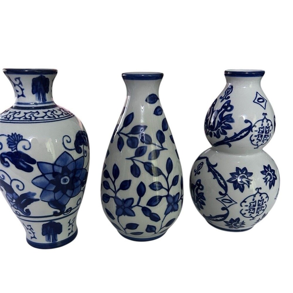 Bombay Company Blue & White Floral Ceramic Vases Set of 3 Willow Style Decor